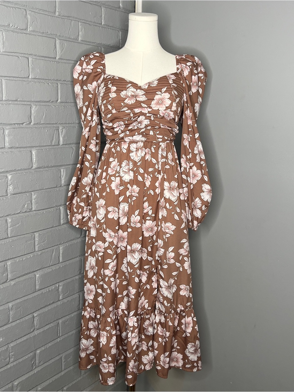 Band of the Free Floral Brown Bohemian Cottagecore Midi Dress = Size: XS